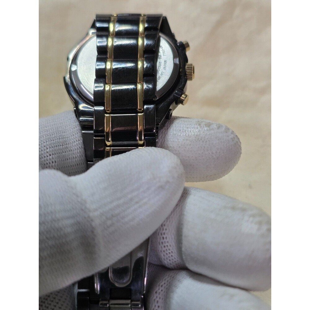 Seiko 100M Chronograph Alarm Watch Black & Gold - 7T62 - NEW BATTERY - FREE SHIP - Picture 3 of 5